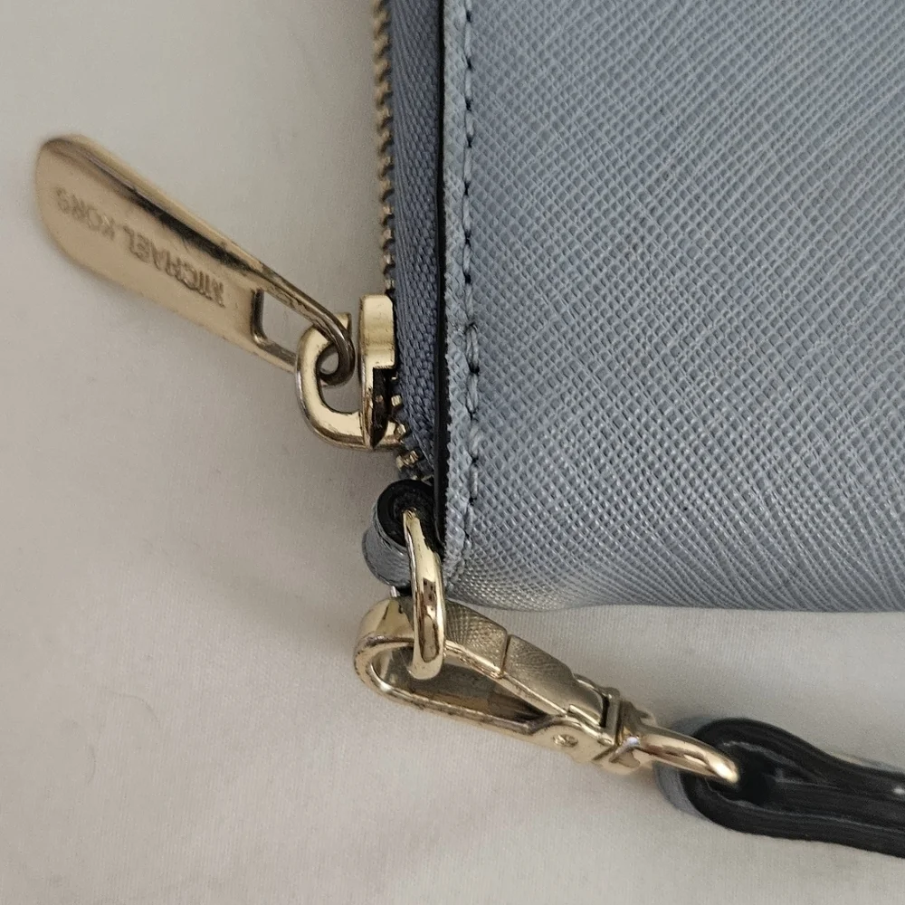 Michael Kors Long Zip Around Wallet Wristlet Powder Blue Clutch Hand Bag